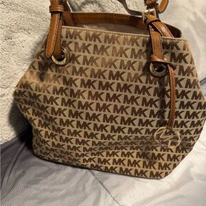 Michael Kors Brown and Tan MK Logo Shoulder Bag